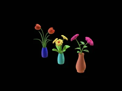 Flower Vase Set  Low Poly 3D Model 3D model