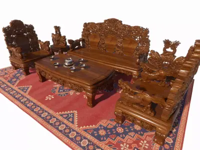 Classic China Dragon Sofa Low-poly 3D model