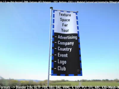 Animated Flag with Pole -1- Low-Poly Version Low-poly 3D model