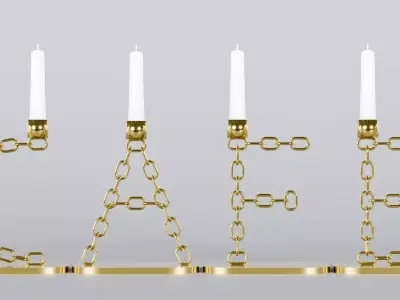 Alphabet Cafe Gold Chain Candleholder 3D Model True 4K PBR Rendr Low-poly 3D model