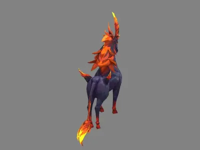 Cartoon Fire Horse - Flame Unicorn Monster Low-poly 3D model