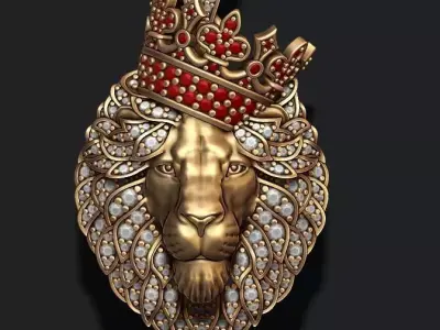 Leon pendant with diamonds and crown  028 3D print model