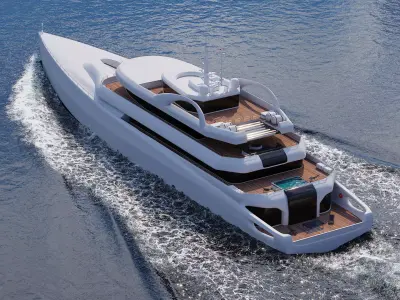 Superyach motor yacht floating in ocean 3D model
