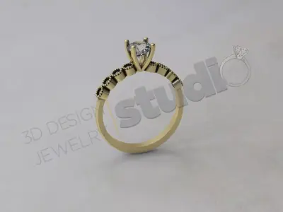 Luxury detailed solitaire ring with bezels 3d model 3D print model