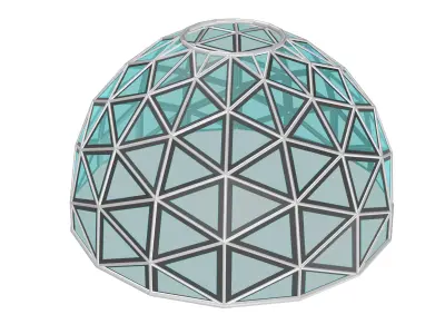 Triangulated Wireframe Dome with Frames and Glass Panels 3D model