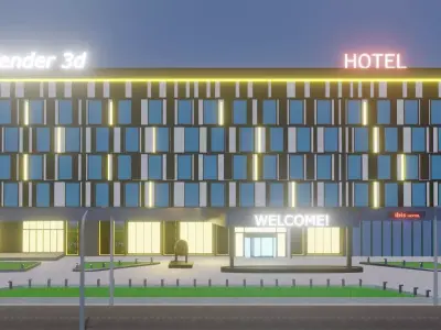 Hotel building with lights Low-poly 3D model