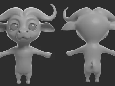 Buffalo Cartoon Low-poly 3D model