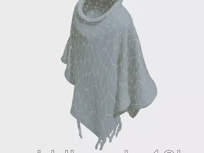 Poncho with Fringed Edges and Belt Tie Low-poly 3D model