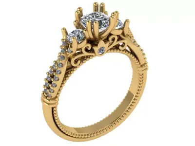 three stone solitare luxury ring  3D print model