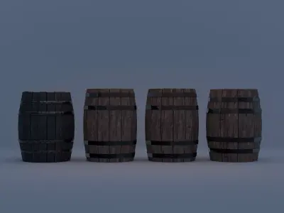 Wooden Barrel LOD Low-poly 3D model