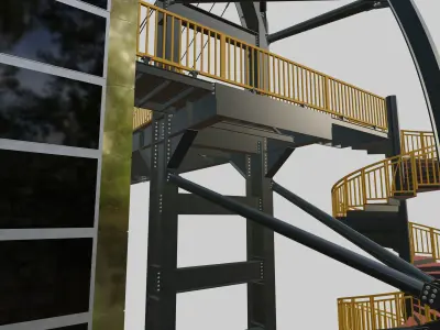 Steel Pedestrian Bridge-Elevator-Spiral Stair-Sailing Type-18 3D model