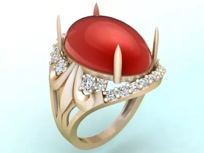 Gemstone Rings - Oval stone ring - Womens Rings 3D print model