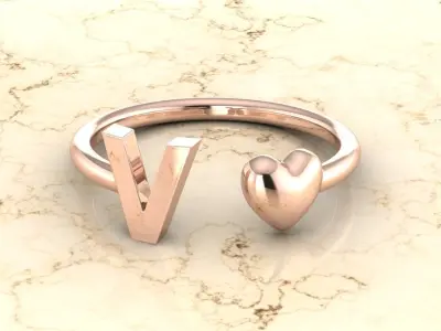 Alphabet Jewelry with Heart Ring V 3D print model