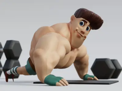 muscular male character cartoon-style Low-poly 3D model
