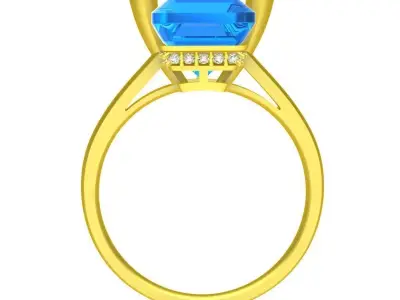 Luxury Square Cut Blue Gemstone Ring with Accent Stones 125a 3D print model