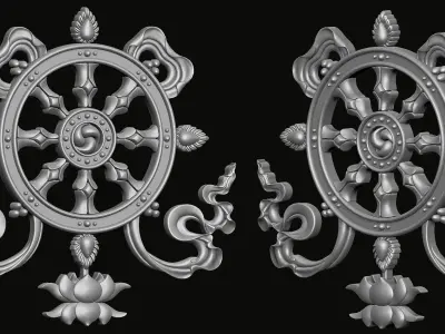 Buddhist Dharma wheel Relief 3D print model