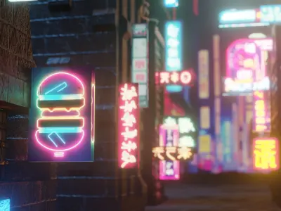 42 Neon Signs Pack Low-poly 3D model