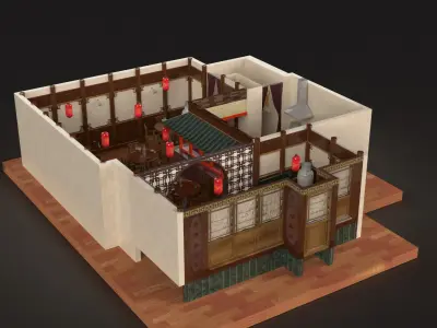 Chinese restaurant   Low-poly 3D model