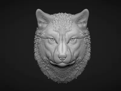 Wolf head bas relief 3D print model