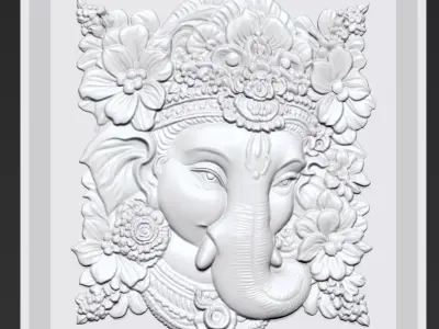 Ganesha Head with Flowers Background A7 3D print model