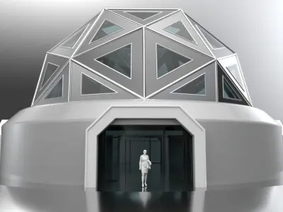 Geodesic Dome Structure Wireframe with Glass and Base Entry V2 3D model
