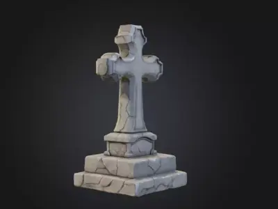 Ancient Stone Cross Monument Low-poly 3D model
