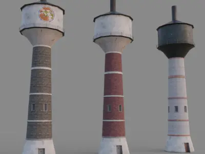 Water Tower pack for city country and railway steam Free low-poly 3D model