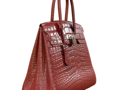 Hermes Birkin Bag Red Crocodile Leather Low-poly 3D model