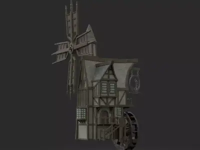 Medieval Windmill water wheel Pack Blender and Unreal Engine 5 3D model