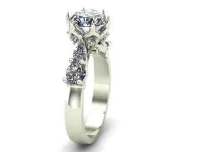 Engagement Ring With Shape Of Pear-Round-Oval Diamonds On It  3D model