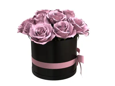Pink Rose Bouquet Black Box with a Bow Strip Low-poly 3D model