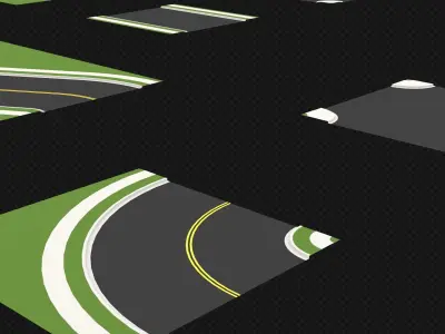 Modular Road Set Low-poly 3D model