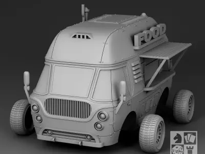 Futuristic Minibus with food 3D print model