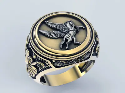 Pegasus man ring  gold printable jewelry 3D model 3D print model