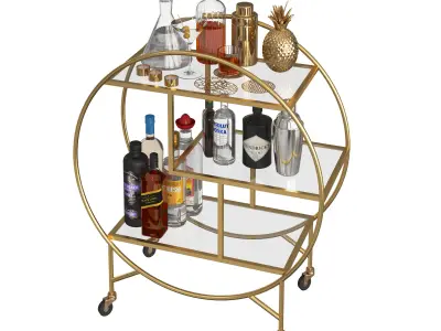 Round Mini Bar Beverage Table 3D model