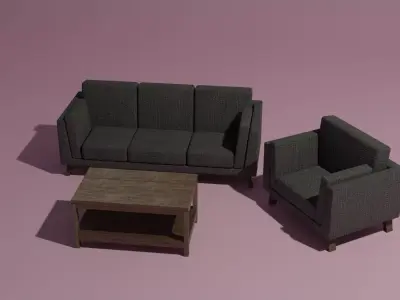 Couch sofa coffee table set 3D model