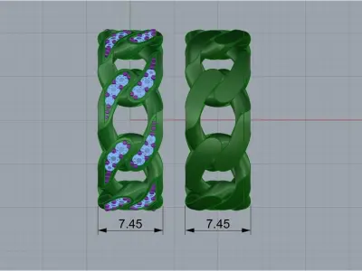 Diamond Cuban Ring  and Cuban ring without diamond 3D print model