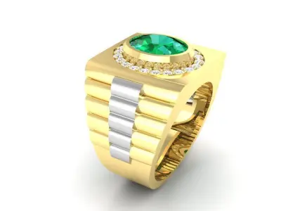 Luxury Gold Men Ring with Emerald Center Stone 171 3D print model
