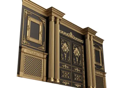 Boiserie Classic Wall with Mouldings 012 Black Low-poly 3D model