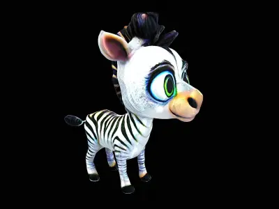 stylized cartoon cute zebra 3D model