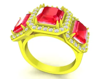 Luxury Three Stone Halo Gemstone Ring for Women 4856 3D print model