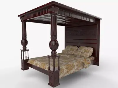 Renaissance style bed 3 Low-poly 3D model