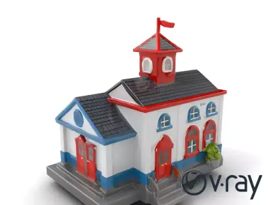 Cartoon School Building with Bell Tower model pack Low-poly 3D model