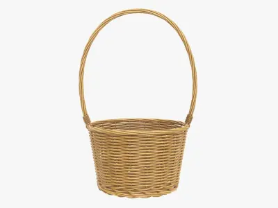 Wicker basket with long handle medium brown 3D model