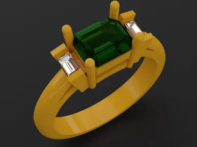 Solitaire Ring Esmerald 3D print model