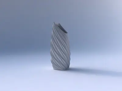 Vase bent rectangle with wavy extruded lines 3D print model