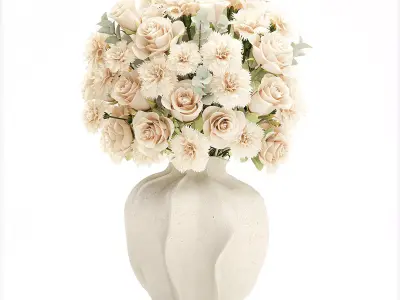 Beautiful Bouquet Beige Flowers Rose Carnation New vase decor 3D model