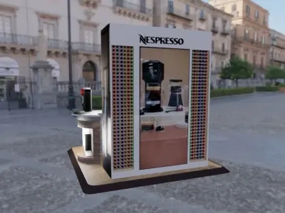 coffee-stand coffee bar with chairs and tables Low-poly 3D model