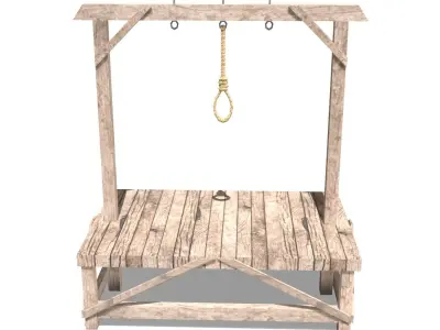 Gallows wooden platform with rope hanging from it Low-poly 3D model