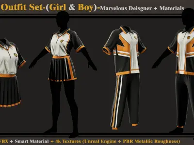 School Outfit Set-BOY-GIRL- MD-Clo3d-Material-Textures-OBJ-FBX 3D model